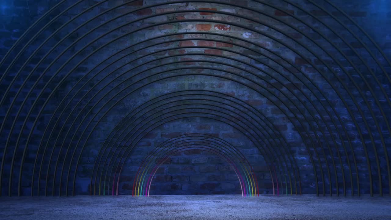 Abstract Neon Tunnel with Brick Walls