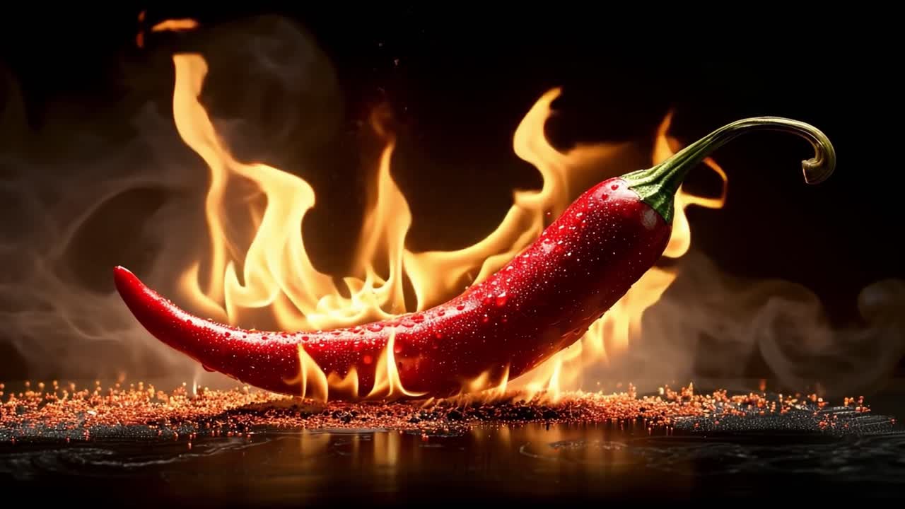 Red Chili Pepper on Fire