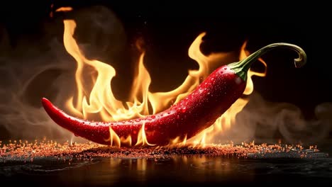 red chili pepper on fire