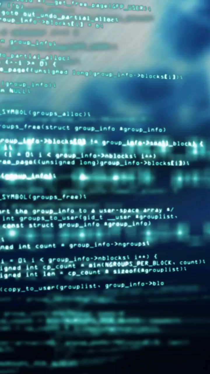 Animation of digital data processing on dark background