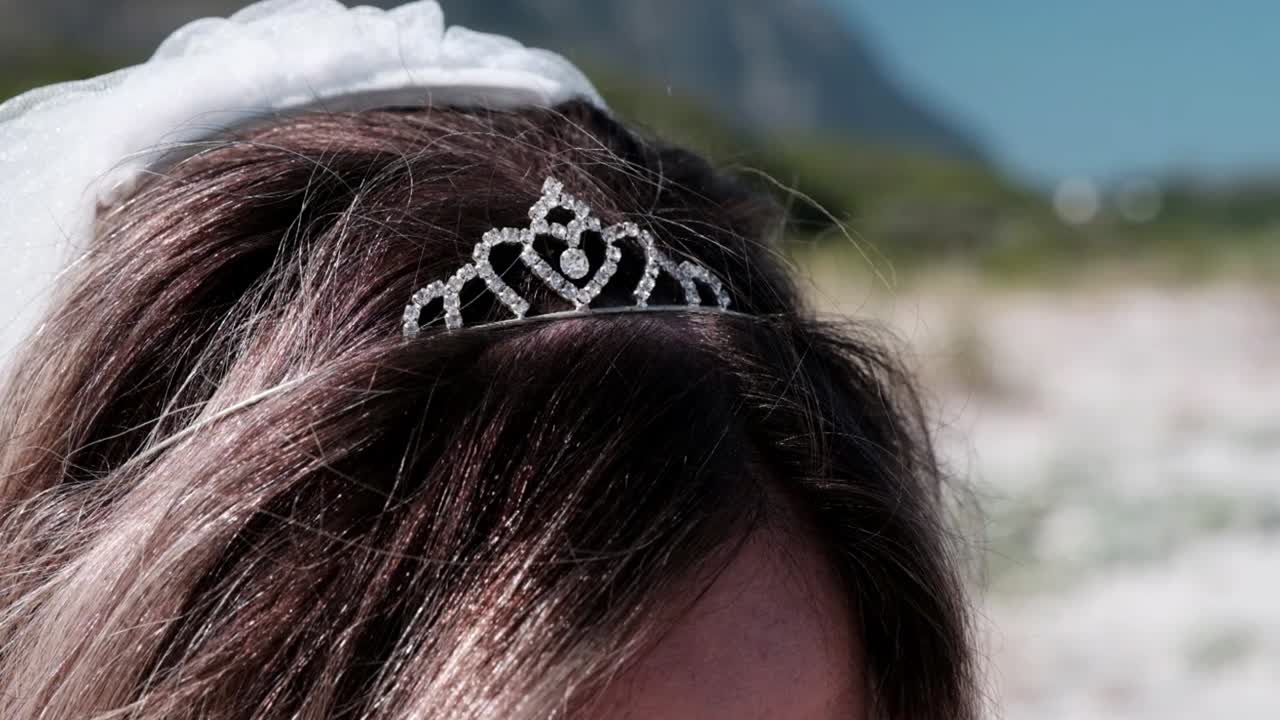 Bride wearing a tiara crown on her head