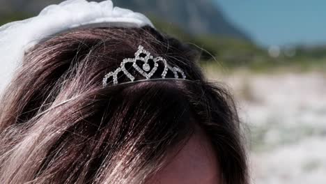 bride wearing a tiara crown on her head