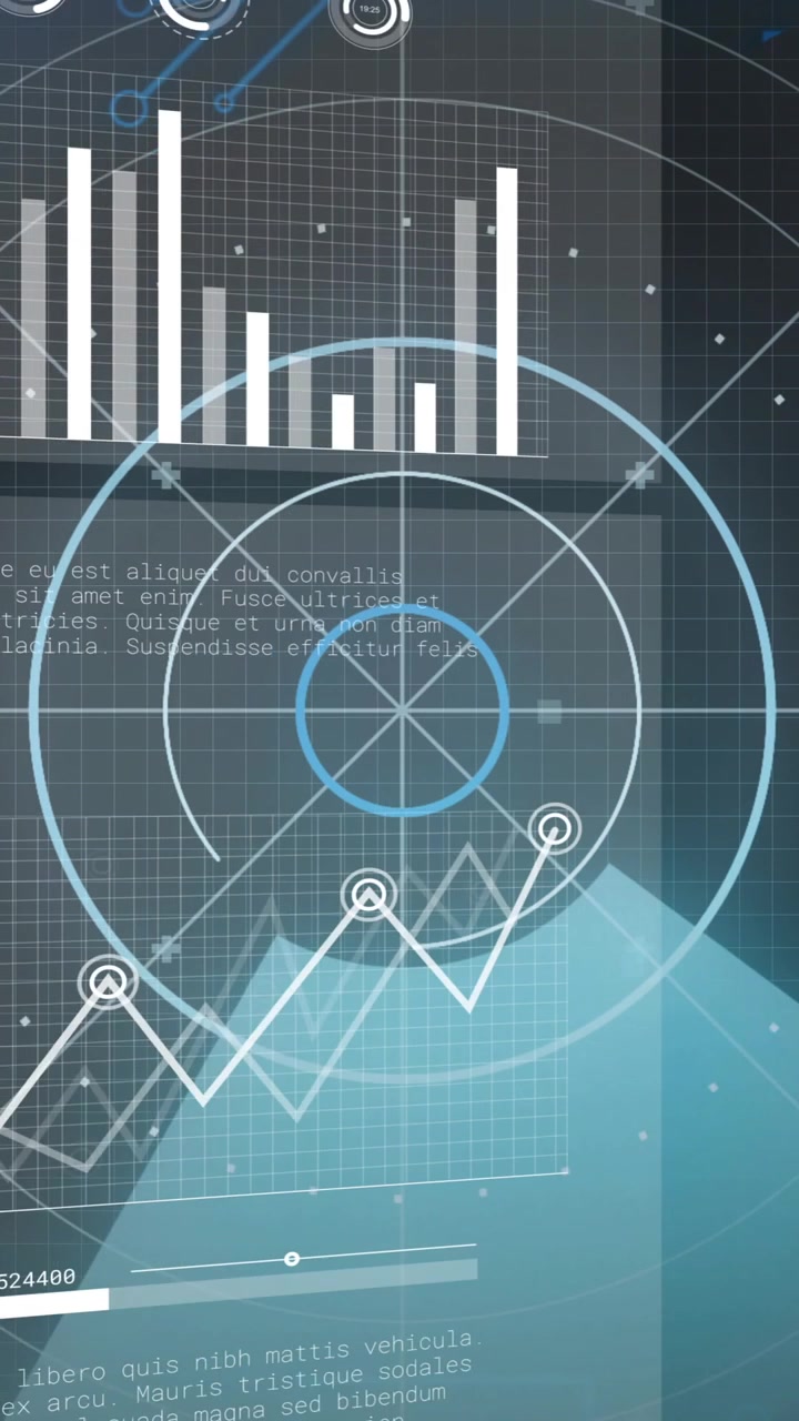 Futuristisk dataanalyseanimasjon med grafer og diagrammer over digitalt grensesnitt