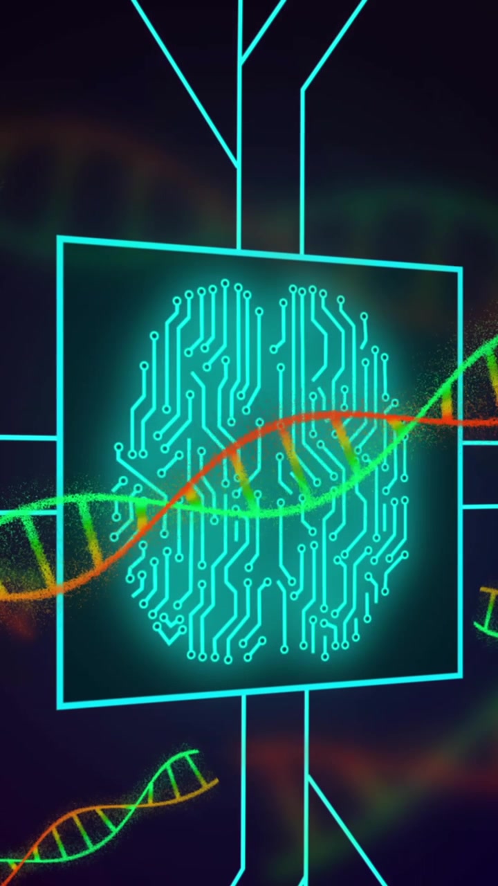 Animation of data processing on black background