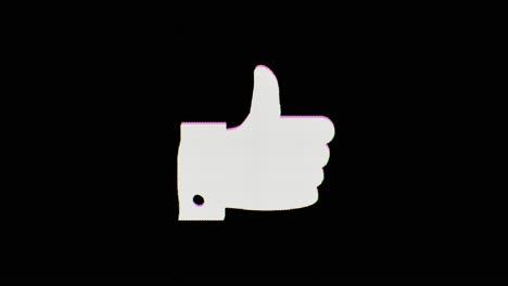 a thumbs up or approval icon glitches in, distortsfor a few seconds, and then glitches out