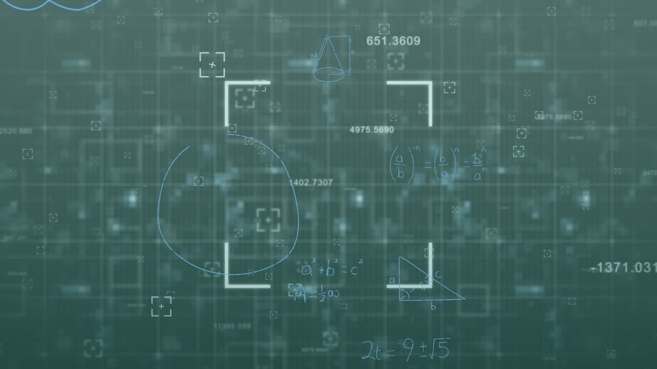 animación del procesamiento de datos y formas sobre fondo verde