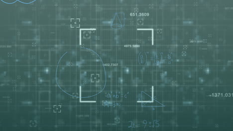animación del procesamiento de datos y formas sobre fondo verde