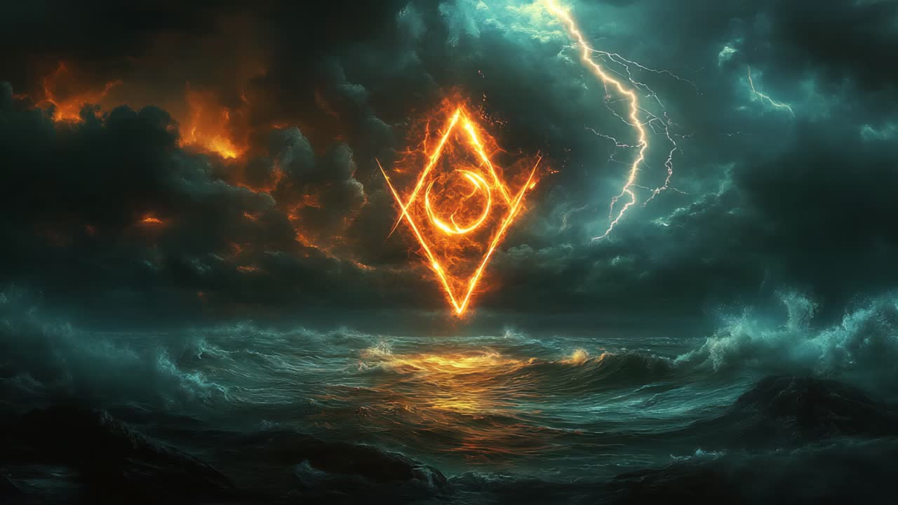 Fiery Symbol Over a Stormy Sea