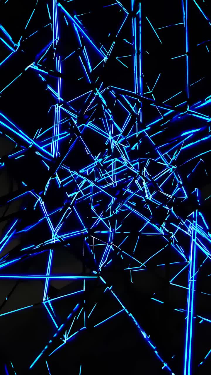 Dynamic video concept with intersecting blue neon lines on a black background