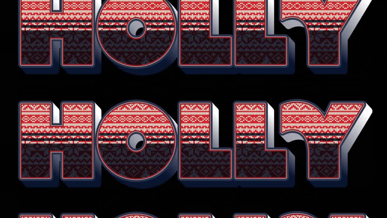 검은 바탕 에 크리스마스 에 반복 되는 홀리 텍스트 의 애니메이션