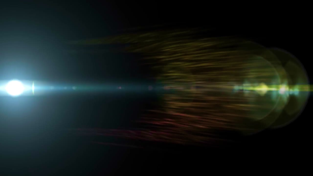 밝은 렌즈 플레어는 검은색 배경에 빛이 누출되는 필름 효과를 나타니다.