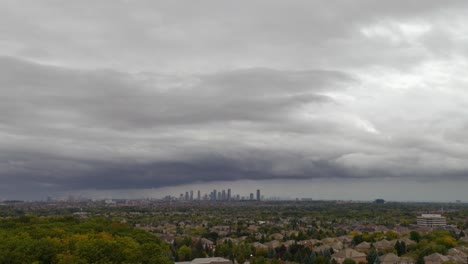 time-lapse over suburban areas outside mississauga looking towards downtown