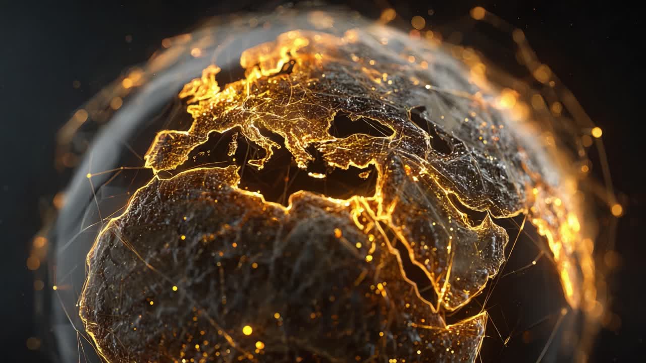 Illuminated Earth Globe with Radiant Network Lines Highlighting Europe and Surrounding Areas, Capturing the Essence of Global Connectivity in a Digital Age