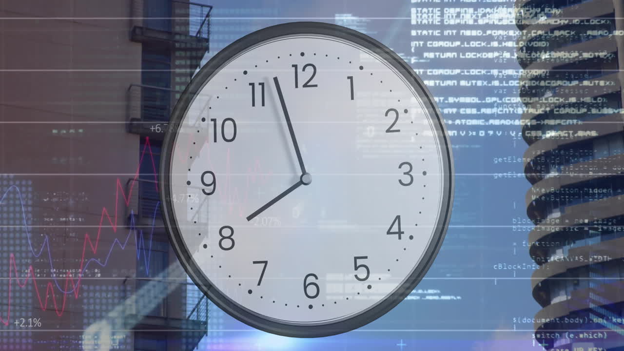 animación de diagramas y procesamiento de datos con reloj sobre el paisaje urbano