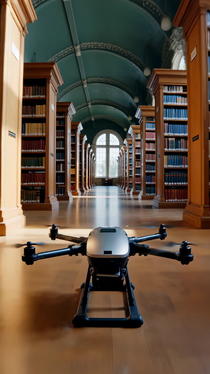 Drone in a Grand Library Hall