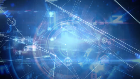 animation of data processing over blue background