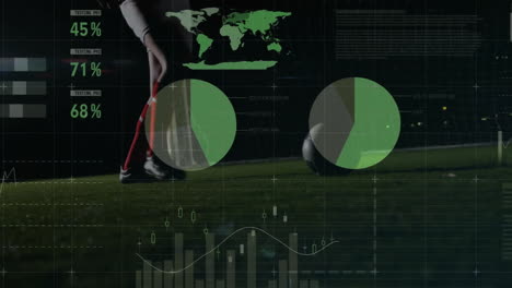 animación del procesamiento de datos financieros sobre un jugador de fútbol caucásico