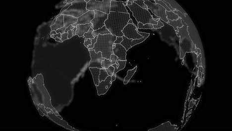 mozambique country alpha for editing data analysis technology globe rotating, cinematic video showcases a digital globe rotating, zooming in on mozambique country alpha for editing template