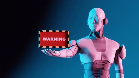 futuro cauteloso: el robot presenta una señal de advertencia