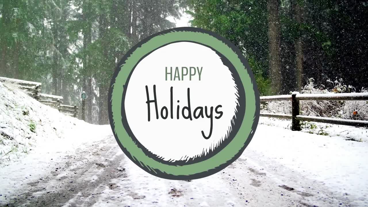feliz cartel de vacaciones contra la nevada en el puente 4k