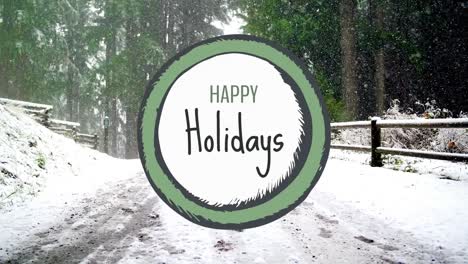 happy holiday sign against snowfall on the bridge 4k