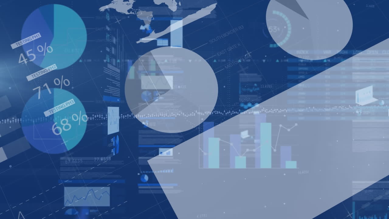 파란색 배경에 대한 금융 데이터 처리 및 통계의 애니메이션