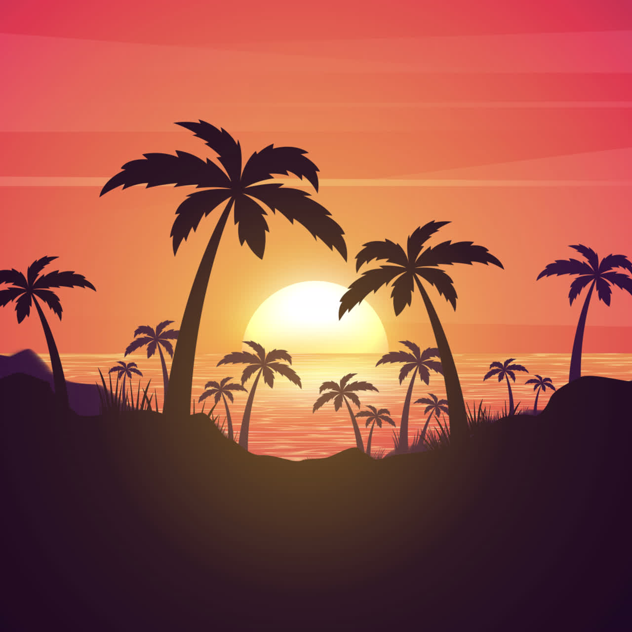 종려나무 와 함께 열대적 인 일몰