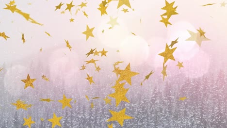 Animation-of-stars-over-winter-scenery-with-fir-trees