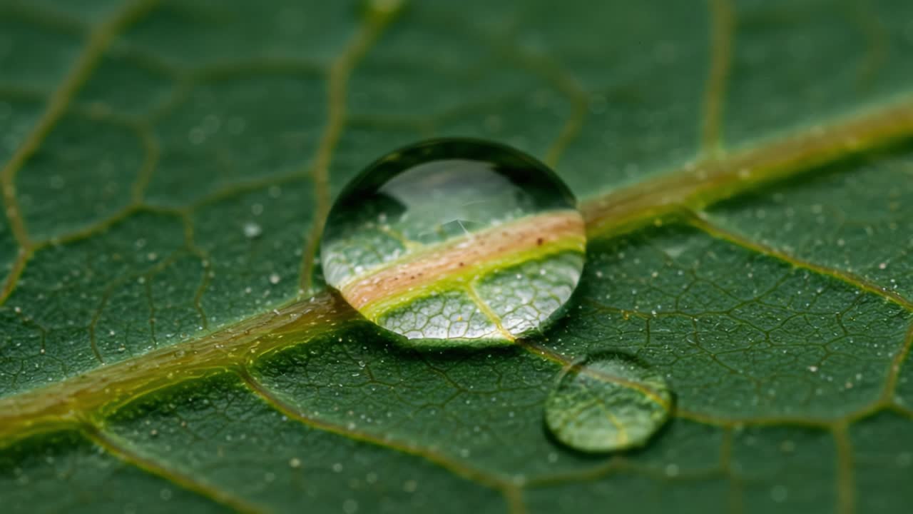 Close-Up Photography of Water Droplets on Leaf Showing Intricate Veins and Surface Details Highlighting Nature's Beauty in Macro Perspective