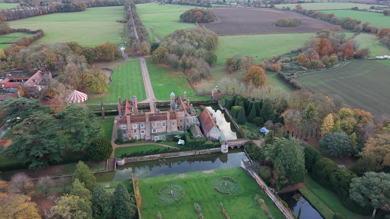 Aerial View Of The Kentwell Hall Stately Home In Long Melford, Suffolk, England