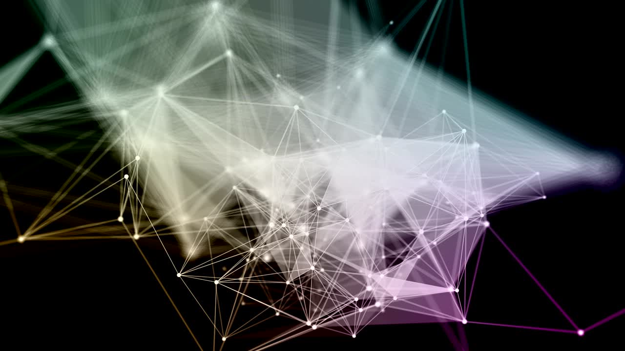 Futuristic plexus animation with color changing glowing triangles in slow motion, 4096x2304 loop 4K