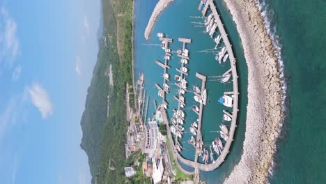 Vertical-View-Of-Marina-Ocean-World-Boat-Yard-In-Puerto-Plata,-Dominican-Republic