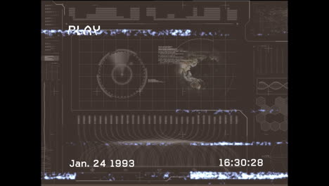 Animation of data processing over dark background