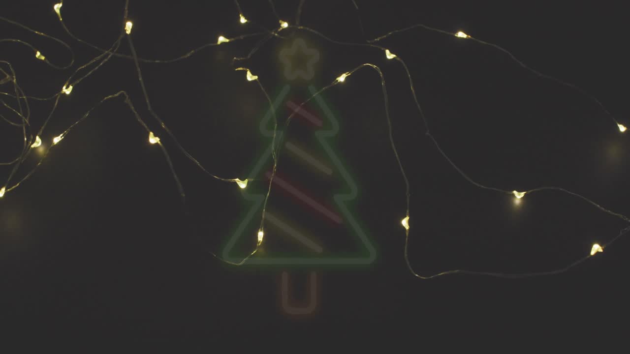 animación de árbol de neón de navidad y luces de hadas.