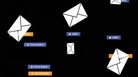 Animation-Von-Social-Media-Texten-Auf-Bannern-Mit-Digitalen-Umschlagsymbolen-Auf-Schwarzem-Hintergrund