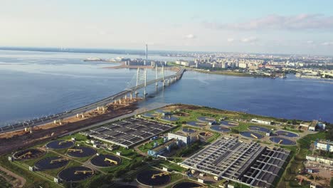 aerial view of sewage treatment plant in wroclaw city