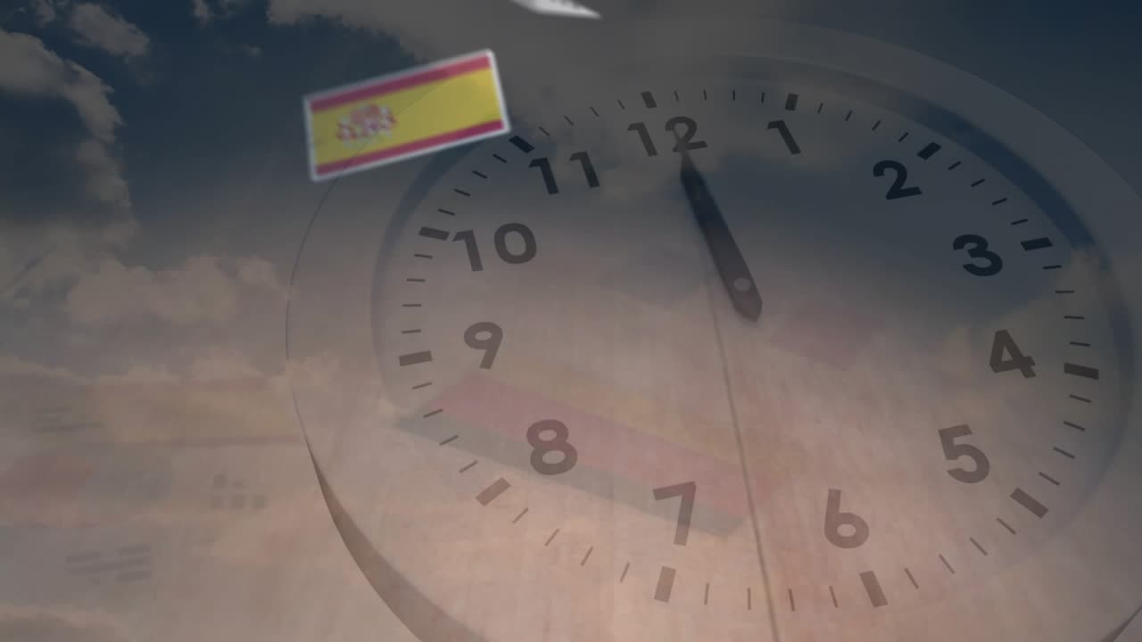 Un quadrante di orologio analogico appare, con una bandiera coreana fluttuante e altre bandiere che turbinano, raccogliendosi per formare un cluster mondiale.