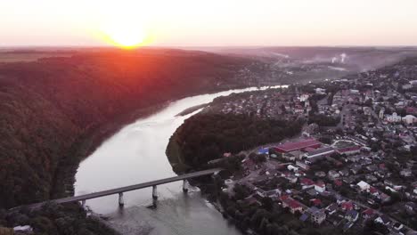 beautiful sunset on the river from a height.