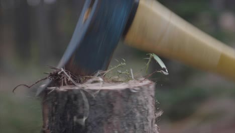 axe chopping wood in slow motion