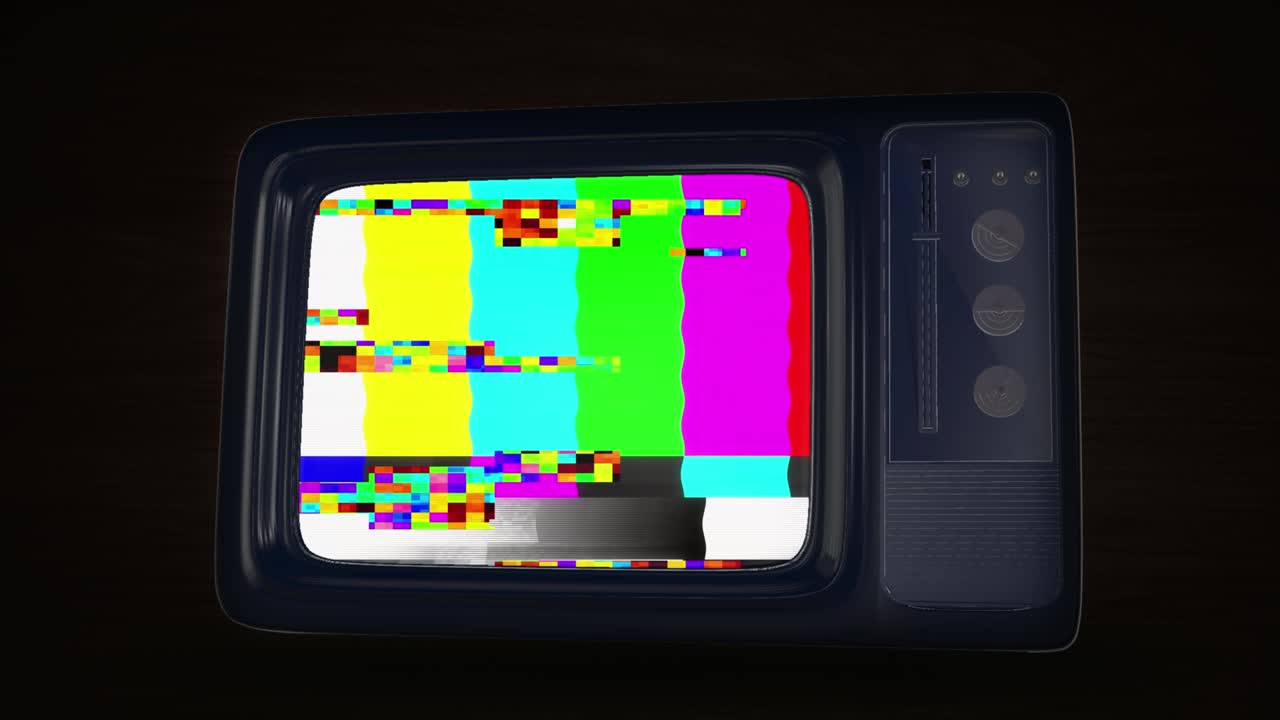 animación de fondo de bucle de televisión 3d en superficie reflectante negra.