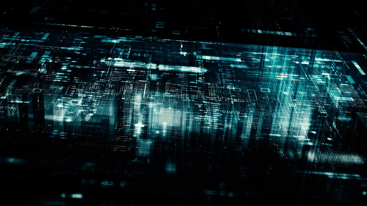 Futuristic screen display matrix, hi-tech digital data telemetry with encrypted numbers, display dynamic background for computer desktop screen display format