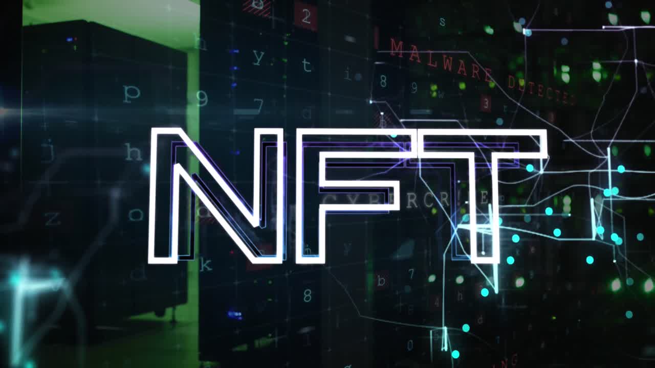 animación de texto nft a través de servidores de computadoras.