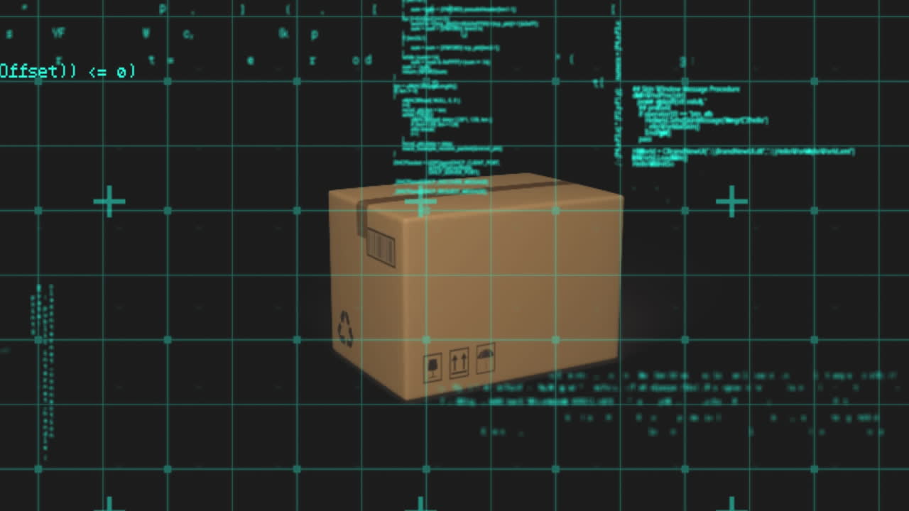 procesamiento de datos en la red de red sobre la caja de entrega contra un fondo negro