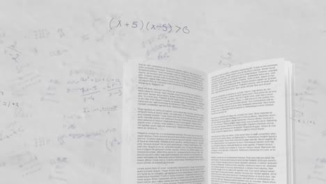 mathematical equations moving against open book