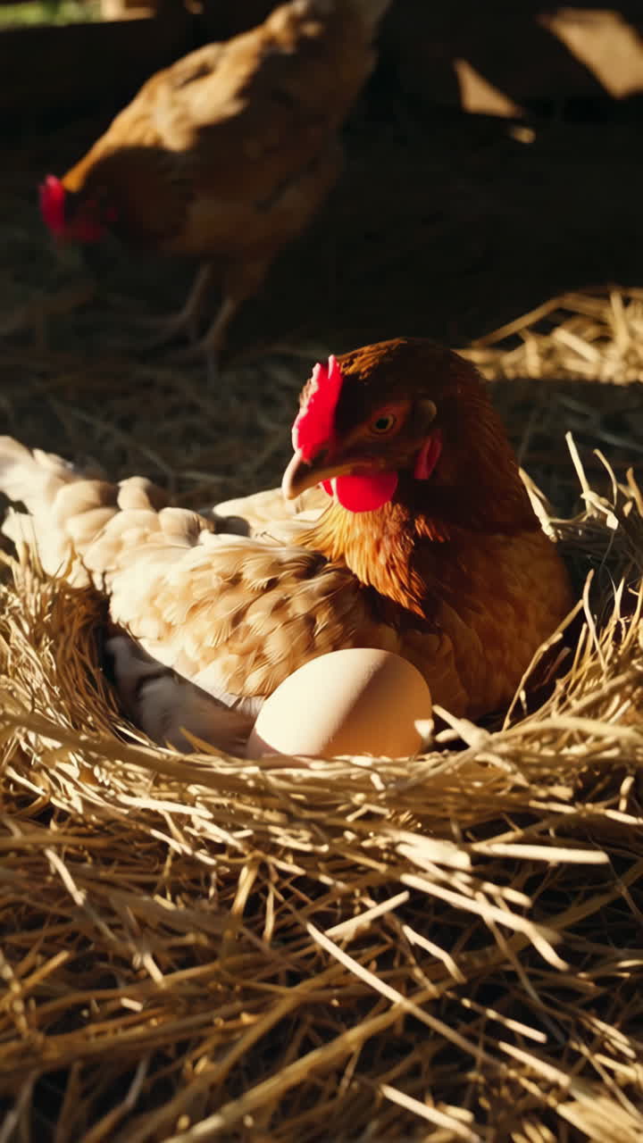 Hens in a Coop with Eggs