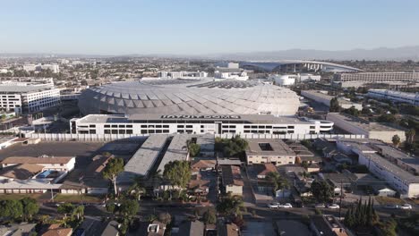 aerial view of intuit dome and surrounding area in los angeles, california