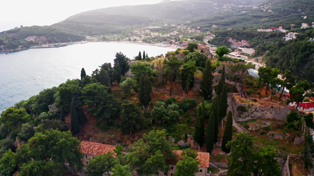 Breathtaking Drone View of Coastal Landscape with Ancient Fortress and Turquoise Sea