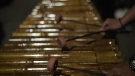 close up shot of traditional bamboo music performance in south east asia