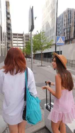 two women friends on a city trip