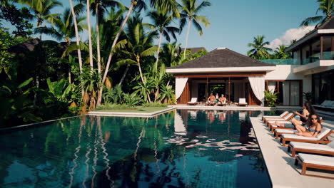 luxury villa with swimming pool and palm trees